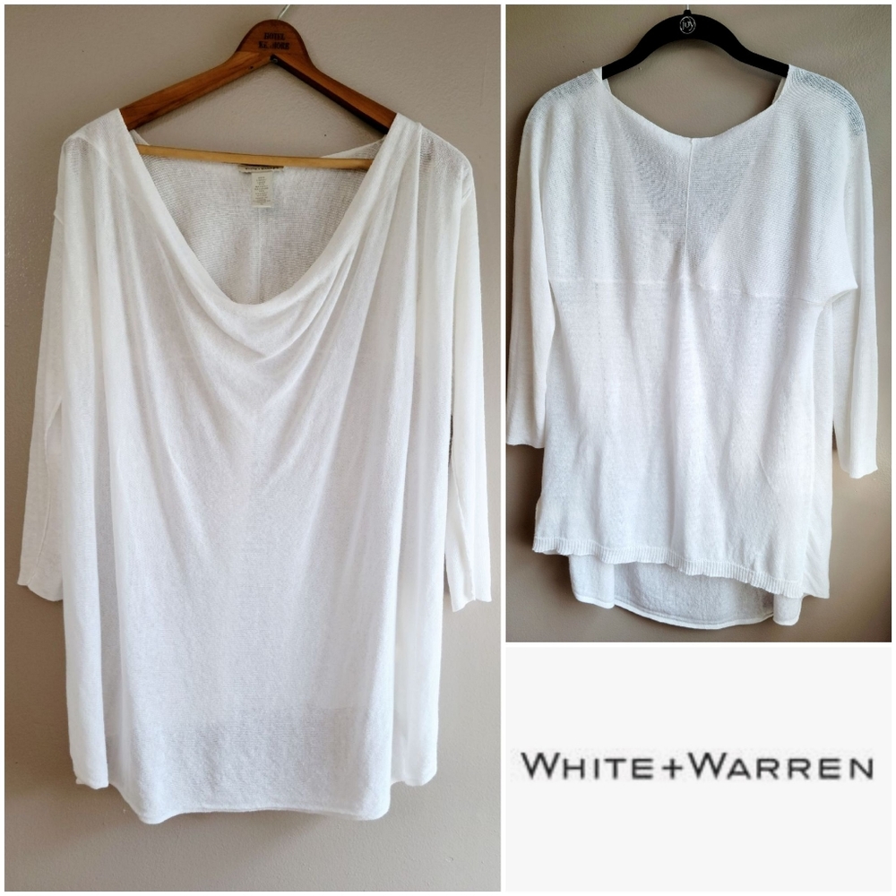White + Warren Linen Draped High Low Blouse